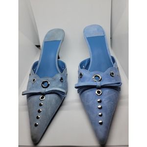 Jeffrey Campbell Gratis Pointed Toe Mule in Blue Suede Silver